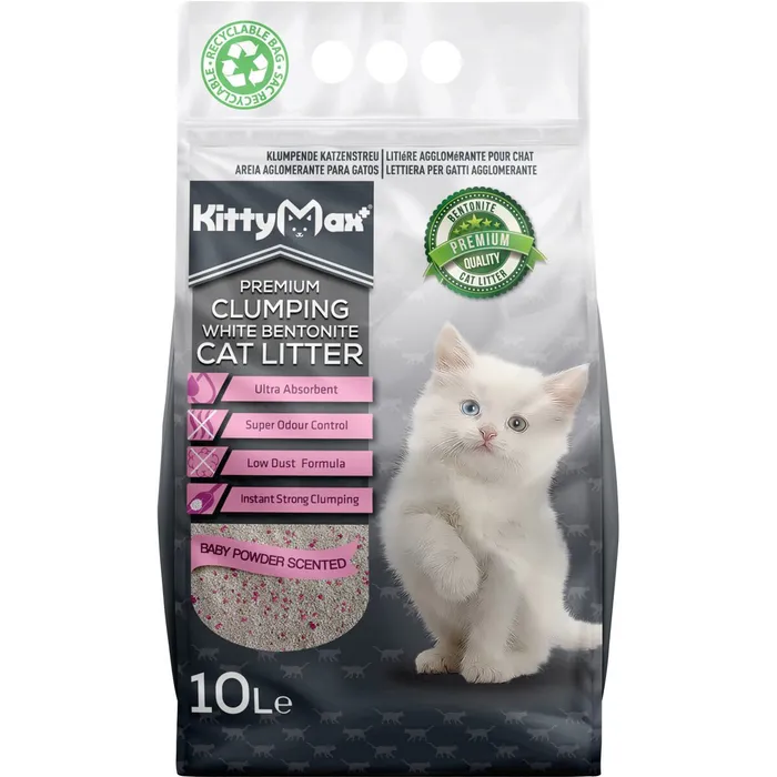 Termék főképe KITTYMAX hrudkující, bezprašný bílý bentonit BABY POWDER 10 l