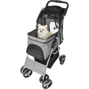 Kutya babakocsi BUGGY, gyorsan összecsukható, 47 x 100 x 80 cm, terhelhetőség 15 kg-ig, szürke