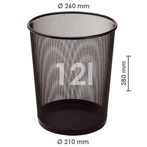 Drót hulladékkosár, fekete, 12 l