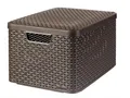 Kosár, műrattan, fedővel, 30 l, csokoládébarna, CURVER