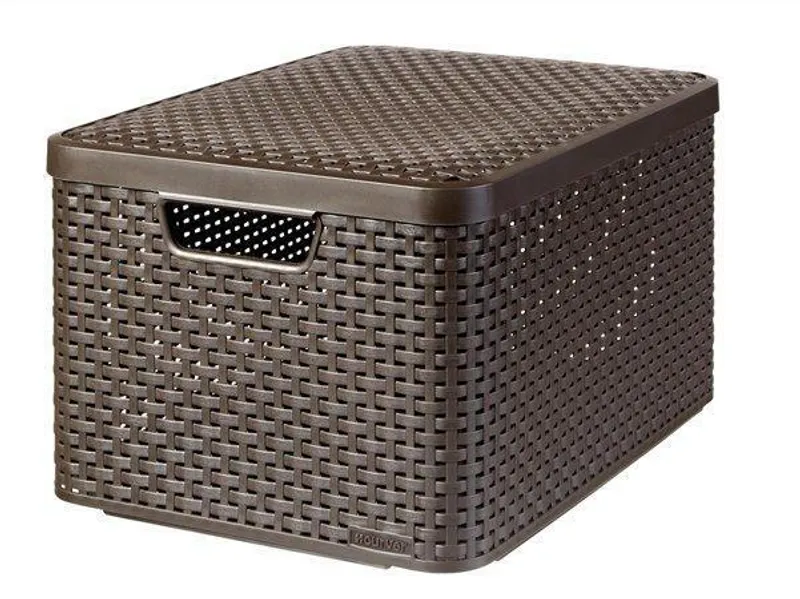 Termék főképe Košík, umělý ratan, s víkem, 30 l, čokoládově hnědý, CURVER