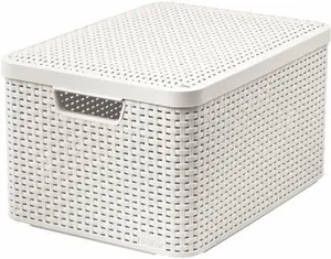 Kosár, műrattan, tetővel, 30 l, krém, CURVER