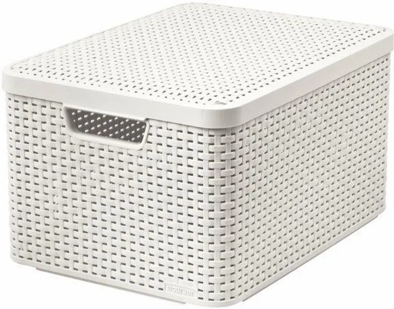 Termék főképe Košík, umělý ratan, s víkem, 30 l, krémový, CURVER