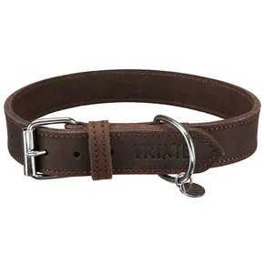 Bőr gallér RUSTIC - sötétbarna L: 48-56cm/30mm