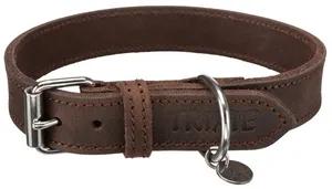 Bőr gallér RUSTIC - sötétbarna M: 37-44cm/25mm