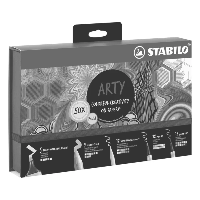 Termék főképe Kreativní sada Pastel STABILO ARTY 50 ks sada - zvýrazňovače, pastelky, linery, fixy