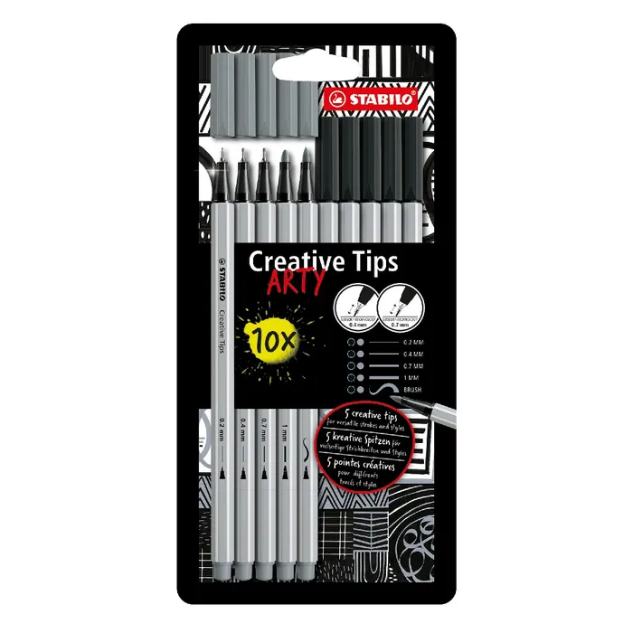 Termék főképe Kreativní set STABILO Creative Tips 10 ks sada - černá, středně šedá