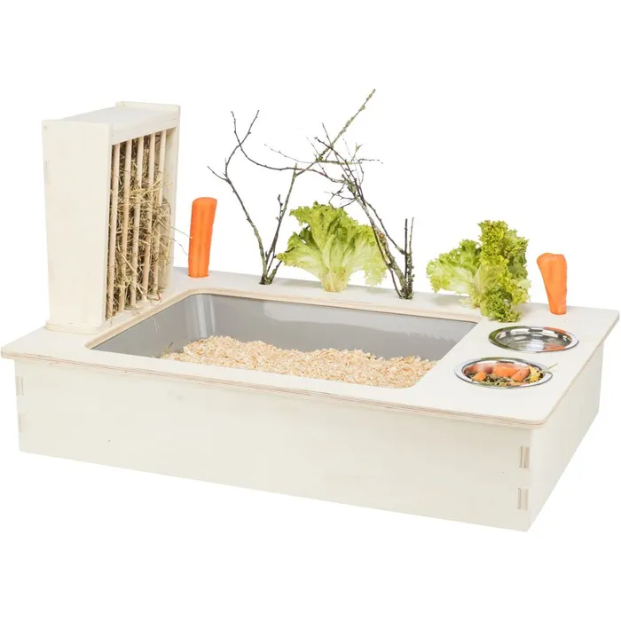 Termék főképe Krmná stanice - bar + misky, jesličky - 70 x 41 x 47 cm, dřevo/nerez/plast