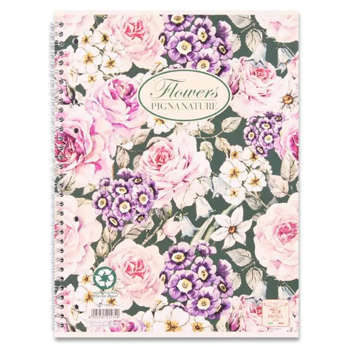 Termék főképe Kroužkový blok Pigna Nature Flowers A5, čtverečkovaný, 60 listů, mix motivů