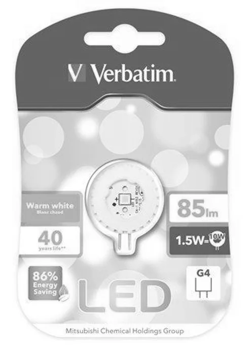 Termék főképe LED žárovka, teplá bílá, blister, G4 patice, 85lm, 1,5W, 2700K, VERBATIM