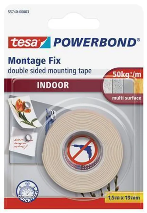 Termék főképe Lepicí páska "Powerbond 55740", oboustranná, pro interiér, 19 mm x 1,5m, TESA