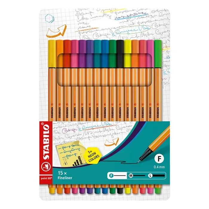 Termék főképe Liner STABILO point 88 15 ks Sada včetně 5 Neon Barev