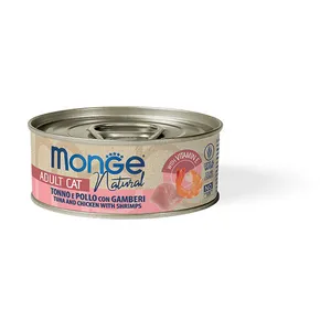 MONGE NATURAL tonhal csirkedarabokkal és garnélarákkal macskáknak 80 g
