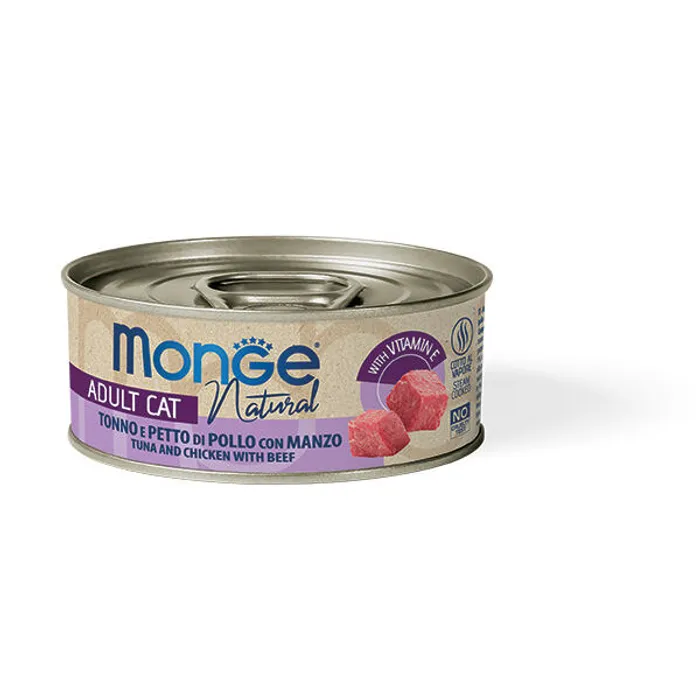 Termék főképe MONGE NATURAL tuňák s kuřecími prsy a hovězím pro kočky 80 g
