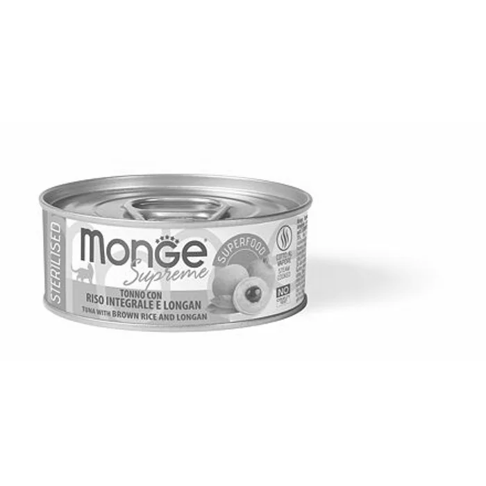 Termék főképe MONGE SUPREME STERILISED tuňák s hnědou rýží a dračím okem pro kočky 80 g