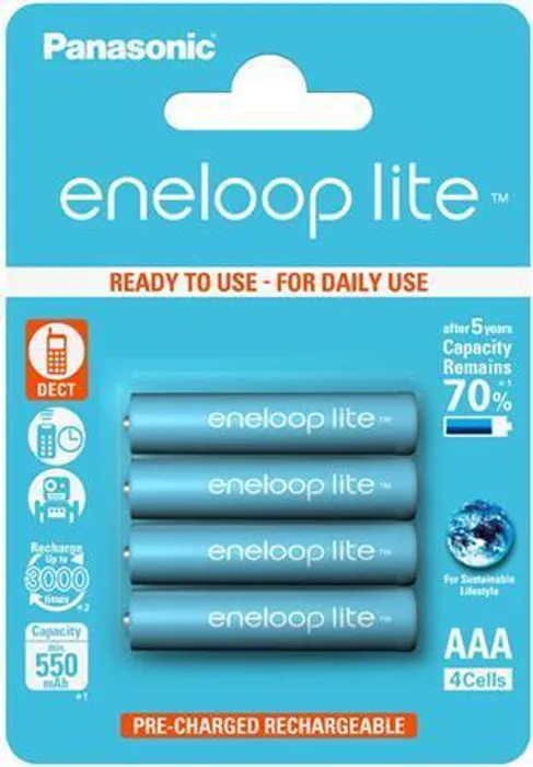 Termék főképe Nabíjecí baterie, AAA (mikrotužková), 4x550 mAh, PANASONIC "Eneloop Lite"