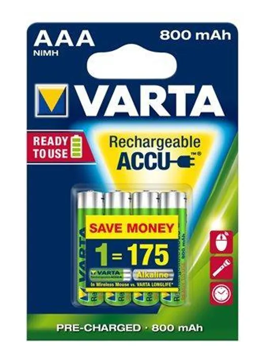 Termék főképe Nabíjecí baterie, AAA (mikrotužková), 4x800 mAh, přednabité, VARTA "Longlife Accu"
