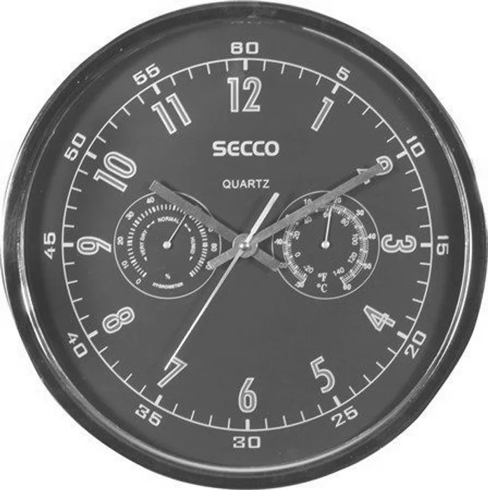 Termék főképe Nástěnné hodiny, chrom, 30 cm, hygrometer, teploměr, SECCO