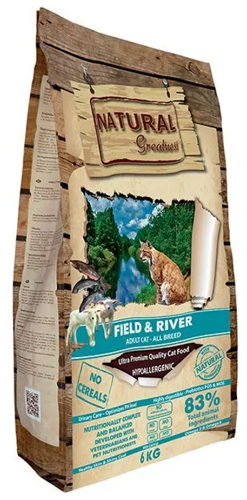 Termék főképe Natural Greatness Field,River Cat Recipe /losos,jehně 2 kg