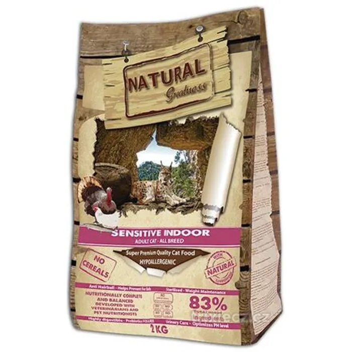 Termék főképe Natural Greatness Sensitive Indoor Cat Rec./kuře,krůta/ 600g