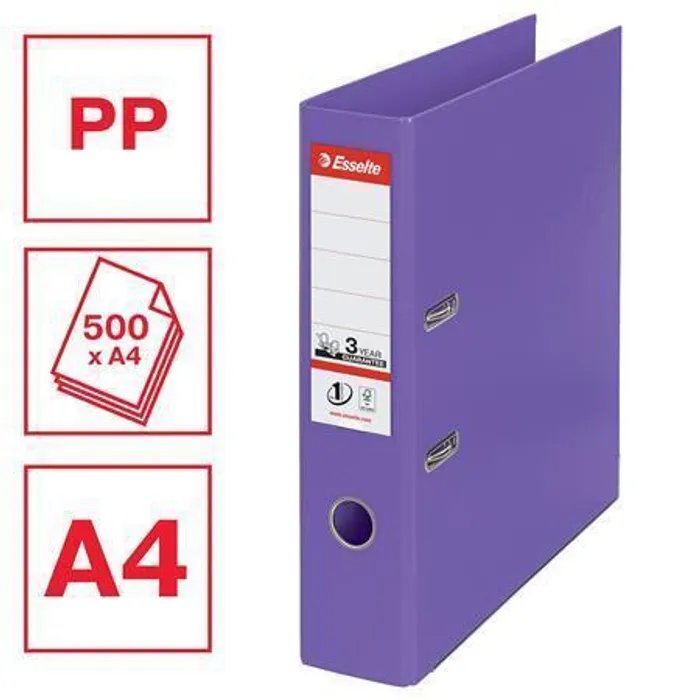 Termék főképe Pákový pořadač "Standard", ochranné spodní kování, fialová, 75 mm, A4, PP, ESSELTE