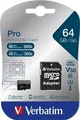 Memóriakártya, microSDXC, 64GB, Class 10 USH-I, adapterrel, VERBATIM "PRO"