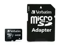 Memóriakártya, microSDXC, 64GB, Class 10 USH-I, adapterrel, VERBATIM "PRO"