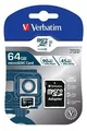 Memóriakártya, microSDXC, 64GB, Class 10 USH-I, adapterrel, VERBATIM "PRO"