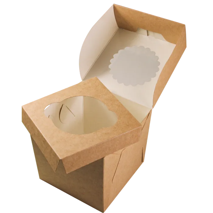 Termék főképe Papírová krabička EKO na muffiny 100x100x100 mm hnědá s okénkem [25 ks]