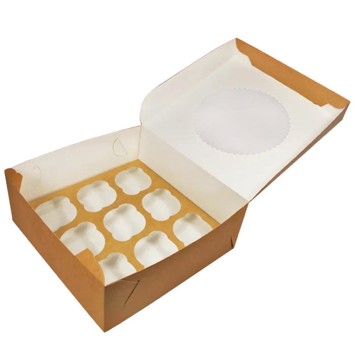 Termék főképe Papírová krabička EKO na muffiny 250x250x100 mm hnědá s okénkem [25 ks]