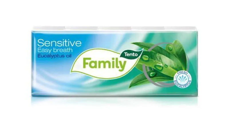 Termék főképe Papírové kapesníky "Sensitive Easy Breath", eukalyptový olej, 3 vrstvé, 10x10 ks, TENTO