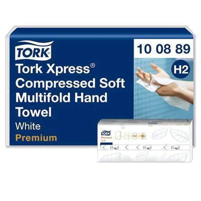 Termék főképe Papírové ručníky "Xpress Multifold", bílá se vzorem listů, 2-vrstvé, systém H2, Premium, TORK 100889