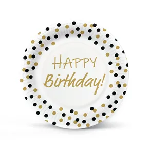Papírtányér (FSC Mix) Birthday Confetti - gold-black O23cm [8 db]