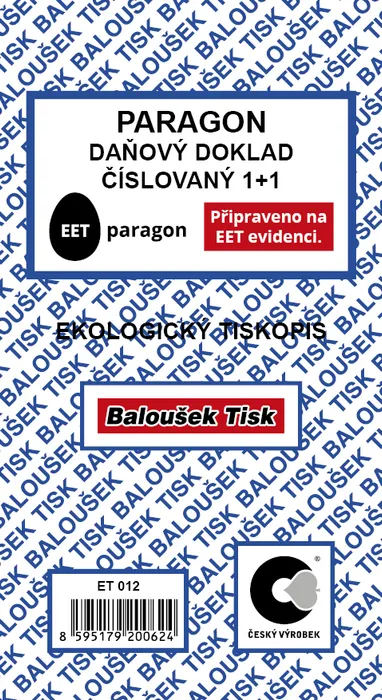 Termék főképe Paragon - daňový doklad číslovaný ET012