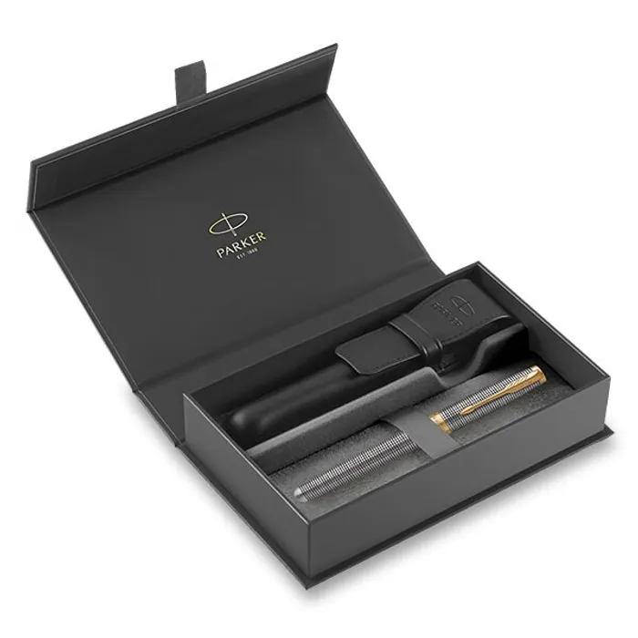 Termék főképe Parker Sonnet Deluxe Silver Chiselled GT plnicí pero, hrot F, dárková kazeta s koženým pou