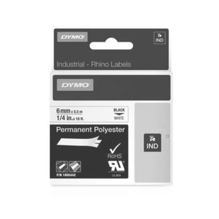 Termék főképe Páska, odolný polyester, 6 mm x 5,5 m, DYMO "Rhino", bílá-černá
