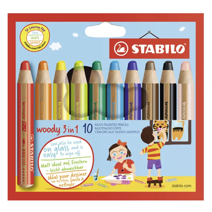 Termék főképe Pastelka, vodovka & voskovka v jednom STABILO woody 3 in 1 - 10 ks sada