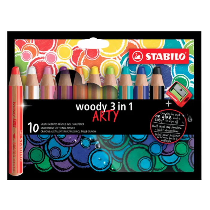 Termék főképe Pastelka, vodovka & voskovka v jednom STABILO woody 3 in 1 ARTY - 10 ks sada + ořezávátko