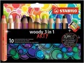 Ceruza, vízvonal és viasz toll egyben STABILO woody 3 az 1-ben ARTY - 10 db-os készlet + hegyező