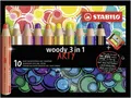 Ceruza, vízvonal és viasz toll egyben STABILO woody 3 az 1-ben ARTY - 10 db-os készlet + hegyező