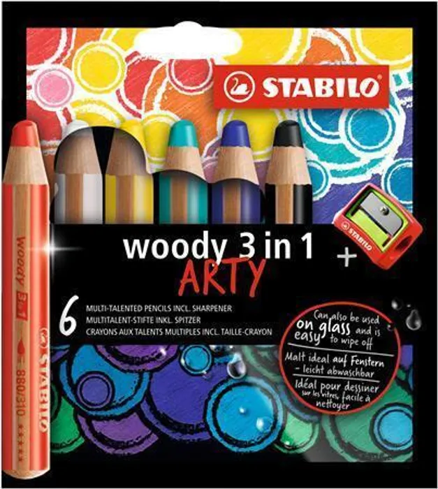 Termék főképe Pastelka, vodovka & voskovka v jednom STABILO woody 3 in 1 ARTY 6 ks sada s ořezávátkem
