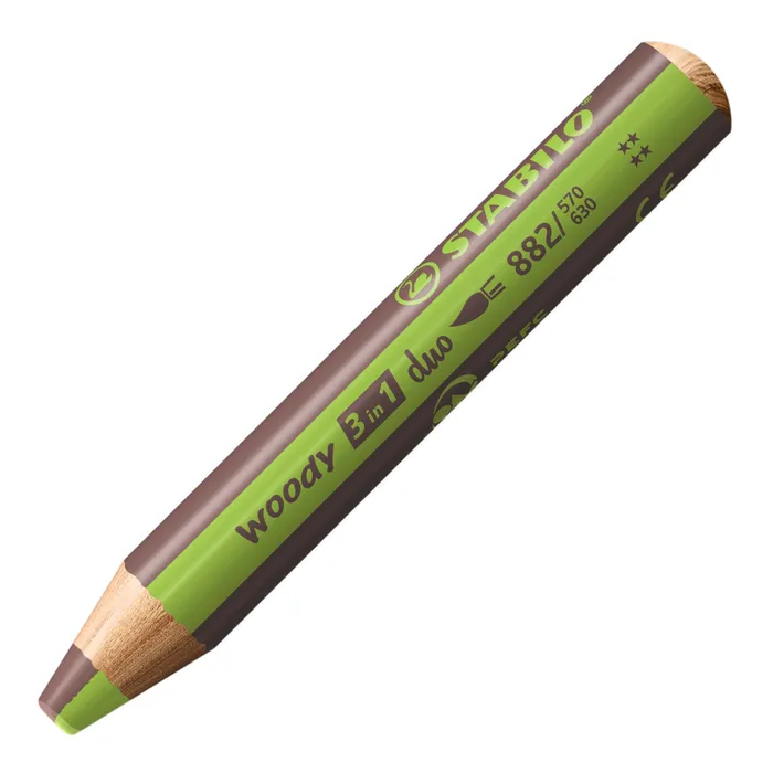 Termék főképe Pastelka, vodovka & voskovka v jednom - STABILO woody 3 in 1 duo - světle zelená/hnědá