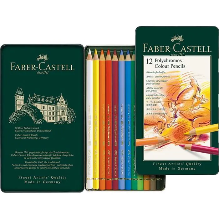 Termék főképe Pastelky Faber-Castell 110012 Polychromos plechová krabička, 12 barev