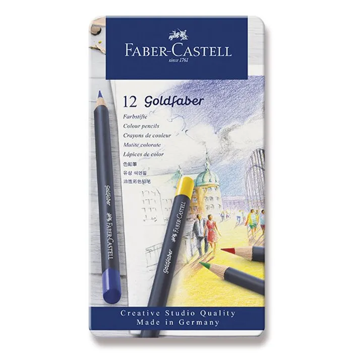 Termék főképe Pastelky Faber-Castell Goldfaber plechová krabička, 12 barev