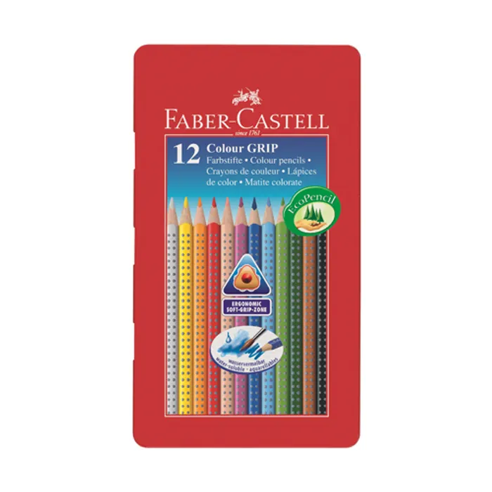 Termék főképe Pastelky Grip 2001 plechová krabička, 12 barev Faber-Castell 112413