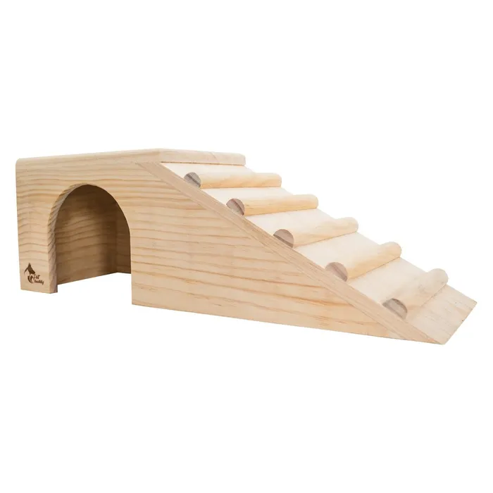 Termék főképe PetBuddy domeček s rampou přírodní, 42 x 15 x 14 cm, borové dřevo