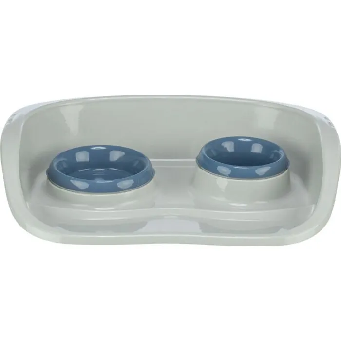 Termék főképe Plastový bar se 2 miskami (0,25 l/ 9cm a 0,3 l/11cm), 46x11x30 cm, šedá/různé