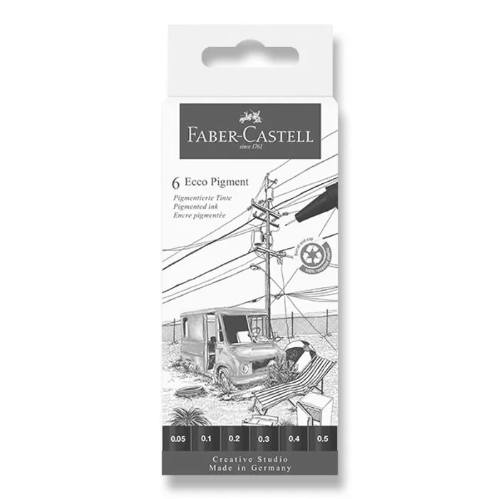 Termék főképe Popisovač Ecco Pigment AllBlack, plastové pouzdro 6 ks Faber-Castell 266006