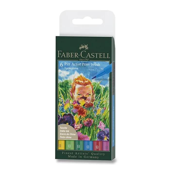 Termék főképe Popisovač Faber-Castell Pitt Artist Pen Brush 6 ks, hrot B, jarní odstíny