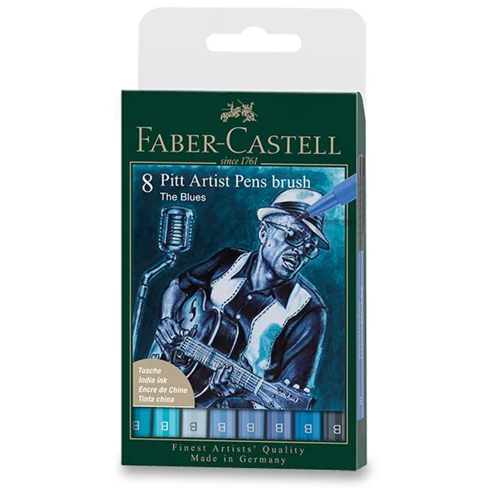 Termék főképe Popisovač Faber-Castell Pitt Artist Pen Brush Blues sada 8 ks, hrot B